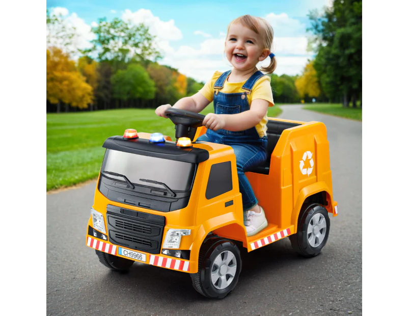 Rigo Kids Ride On Car Garbage Truck Police Light 12V Electric Toys Cars Yellow