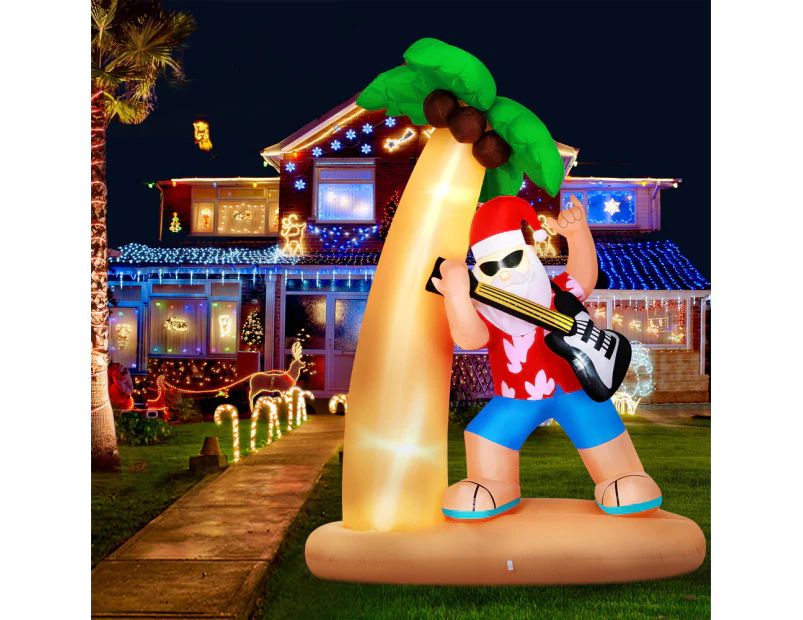 Jingle Jollys Christmas Inflatable Santa Guitar 2.1M Led Illuminated Decorations