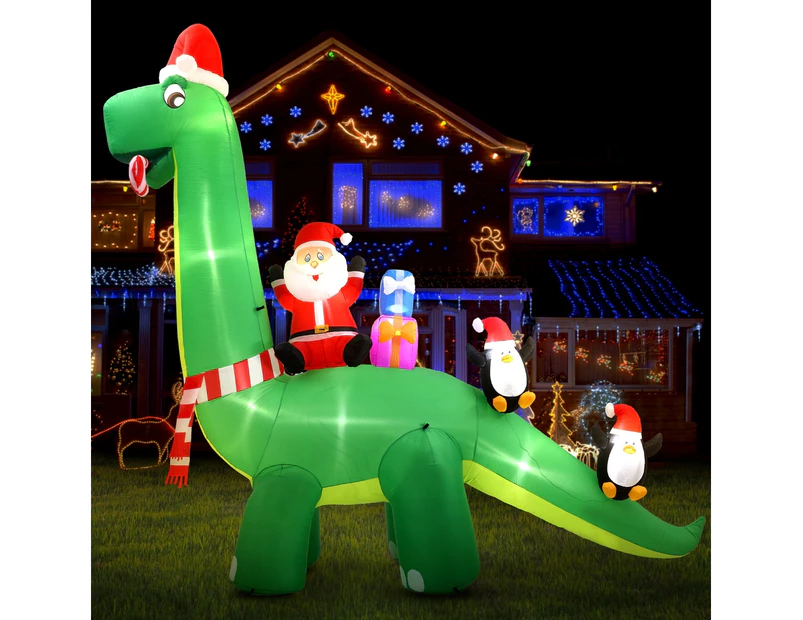 Jingle Jollys Christmas Inflatable Santa Dinosaur 3.8M Illuminated Decorations