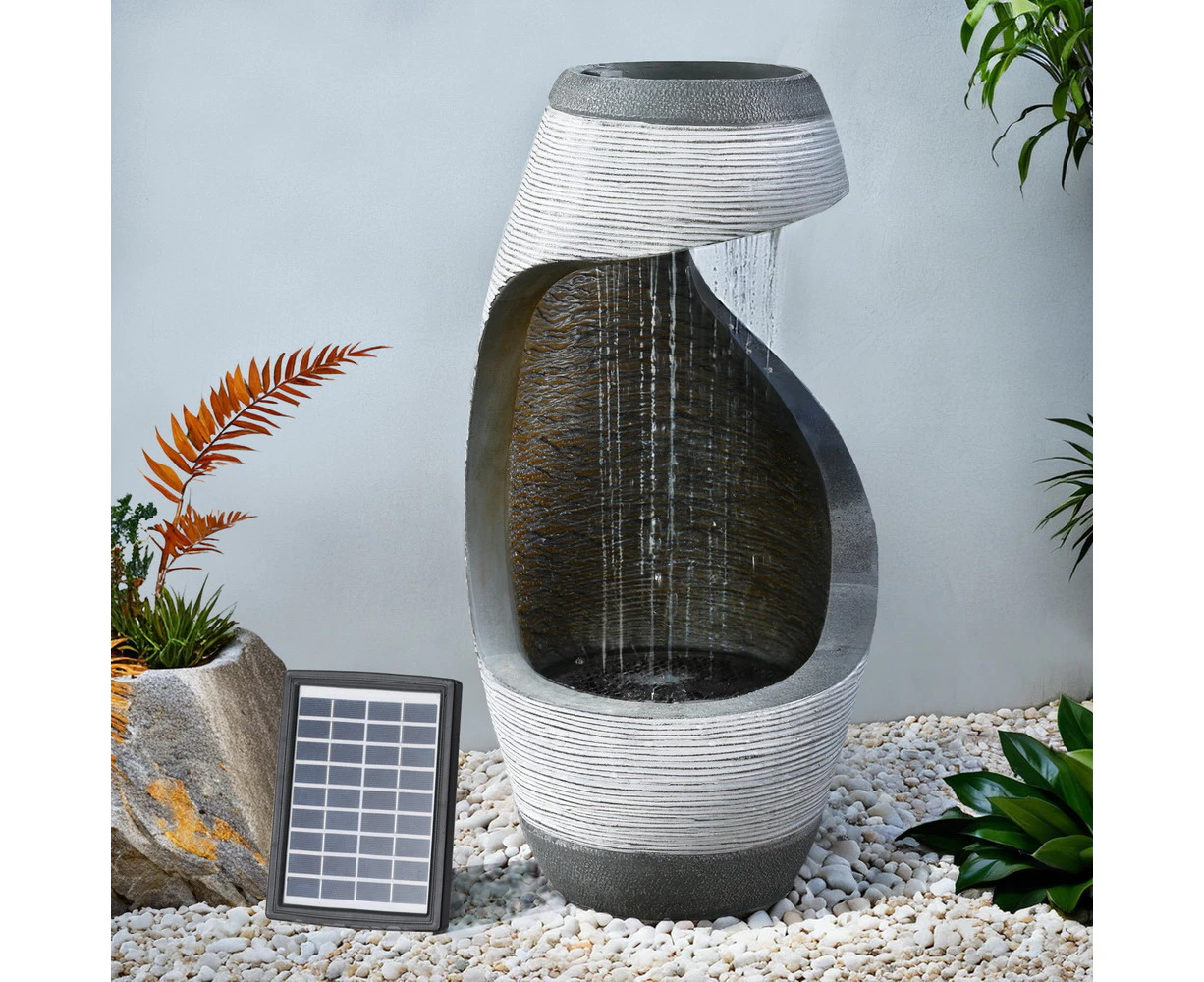 Gardeon Solar Fountain Water Feature Bird Bath Outdoor Garden Cascade 48CM Grey