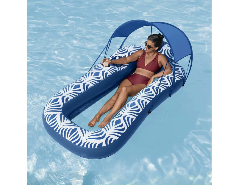 Bestway Inflatable Floating Float Lounger with Sunshade Canopy 1.98Mx1.12M Blue