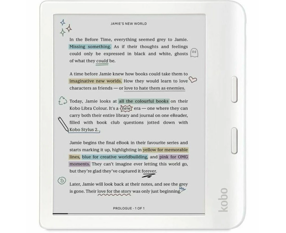 Kobo Libra Colour Digital Text Reader - White - 24000 Book(s) - 32 GB Flash - 7" Display - Touchscreen - 1264 x 1680 - Wireless LAN - Bluetooth