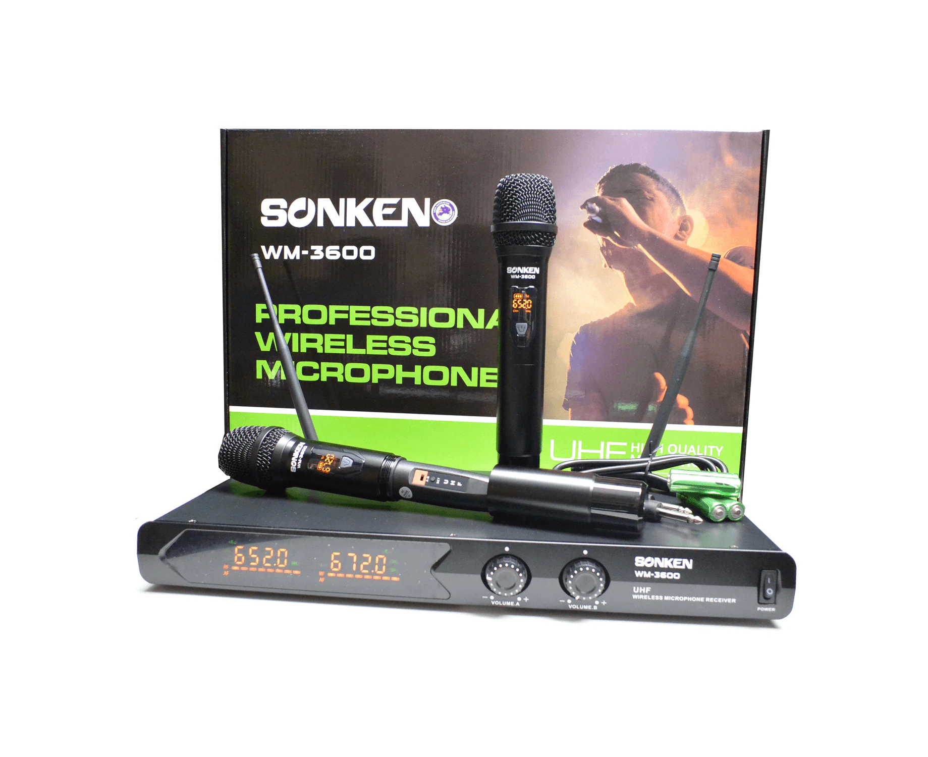 Sonken WM-3600 (Multi Channel) Pro UHF Wireless Microphones (2) and Receiver Unit