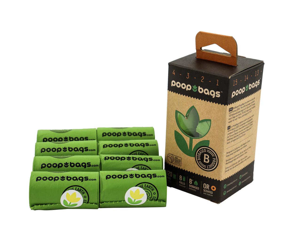 Poop Bags Biobased Dog Waste Bags Orange Scented 120 Pack 8 Rolls