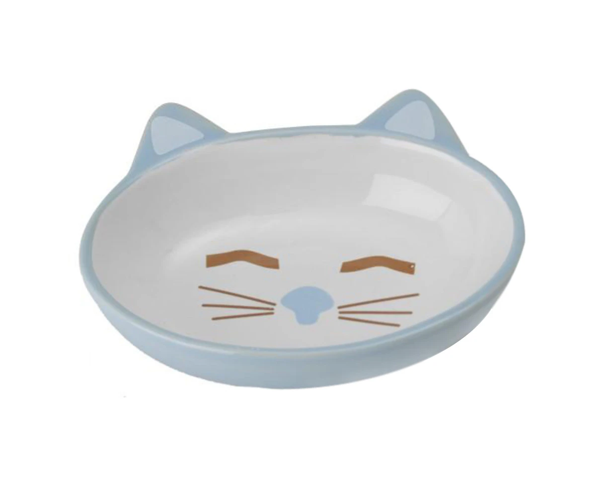 Petrageous Here Kitty Ceramic Cat Bowl Oval Blue 13cm