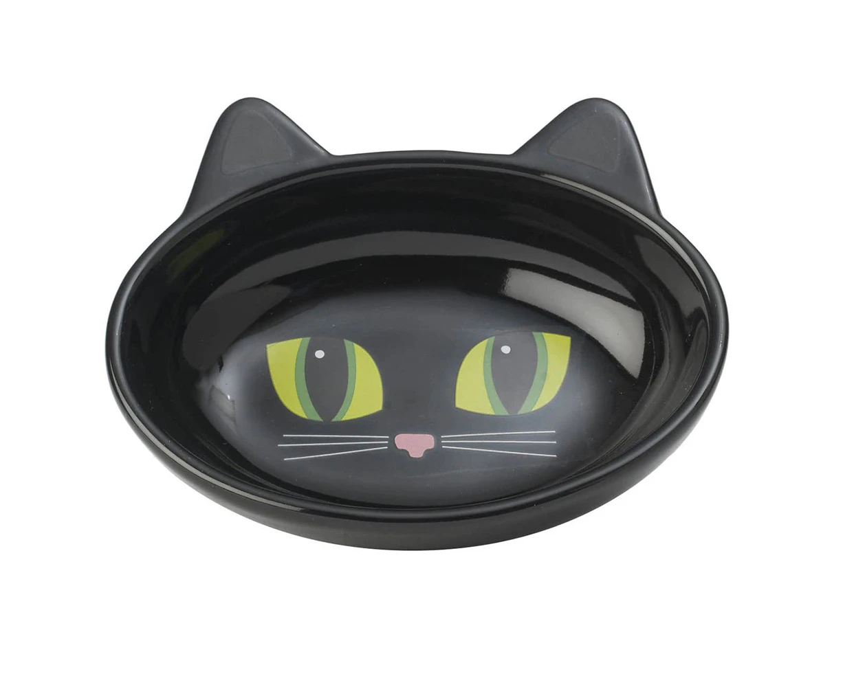 Petrageous Frisky Kitty Ceramic Cat Bowl Oval Black 13cm