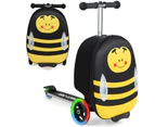 2-in-1 Kids Suitcase Scooter Set Foldable Ride-on Luggage w/LED Lit Wheels Bee Pattern