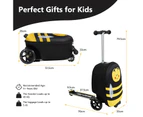 2-in-1 Kids Suitcase Scooter Set Foldable Ride-on Luggage w/LED Lit Wheels Bee Pattern