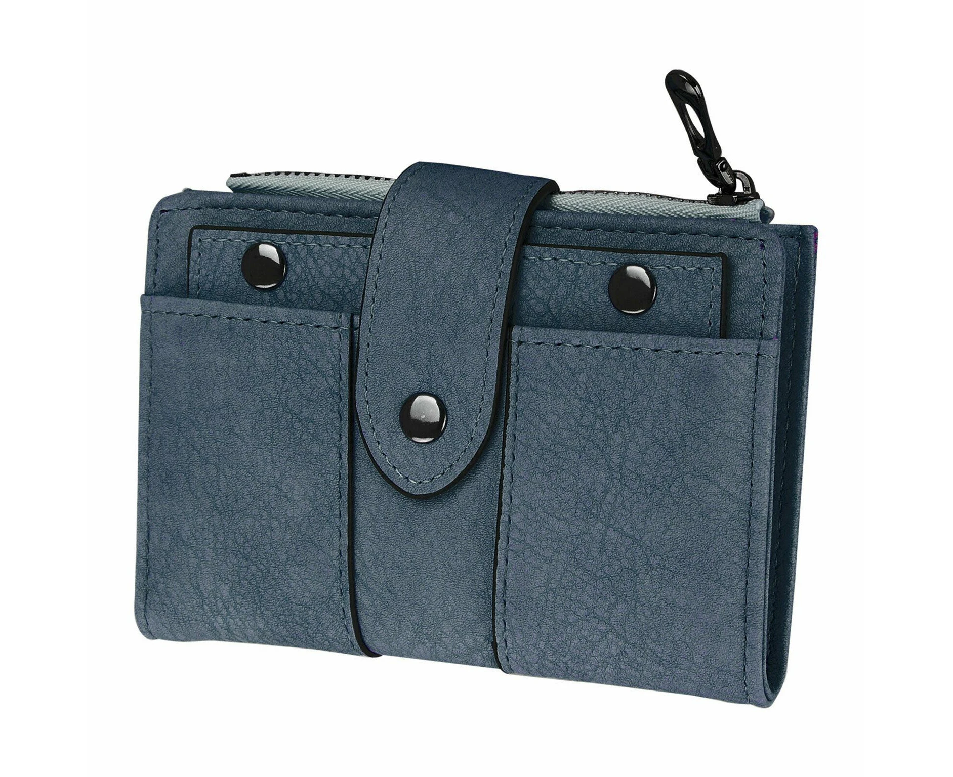 Leather Womens Wallets for Ladies Credit Card Holder Bifold Purse Clutch Handbag - Blue