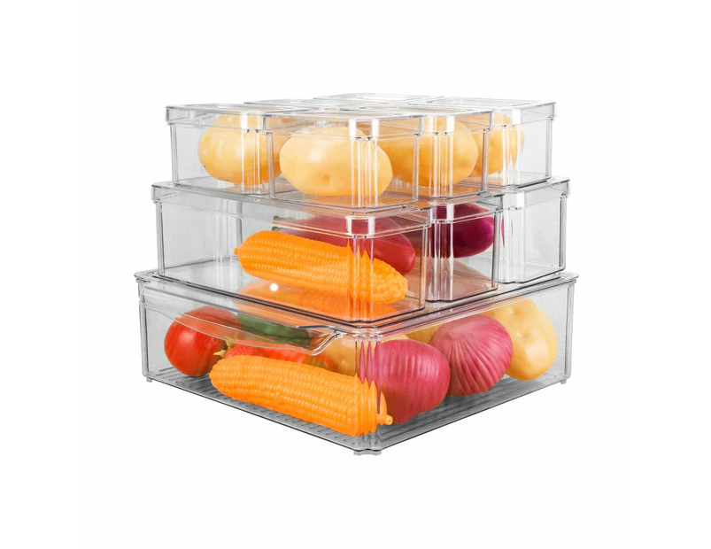 GOMINIMO 10 Pack Clear Stackable Fridge Organiser Bins with Lids (Transparent) GO-STO-103-ZG