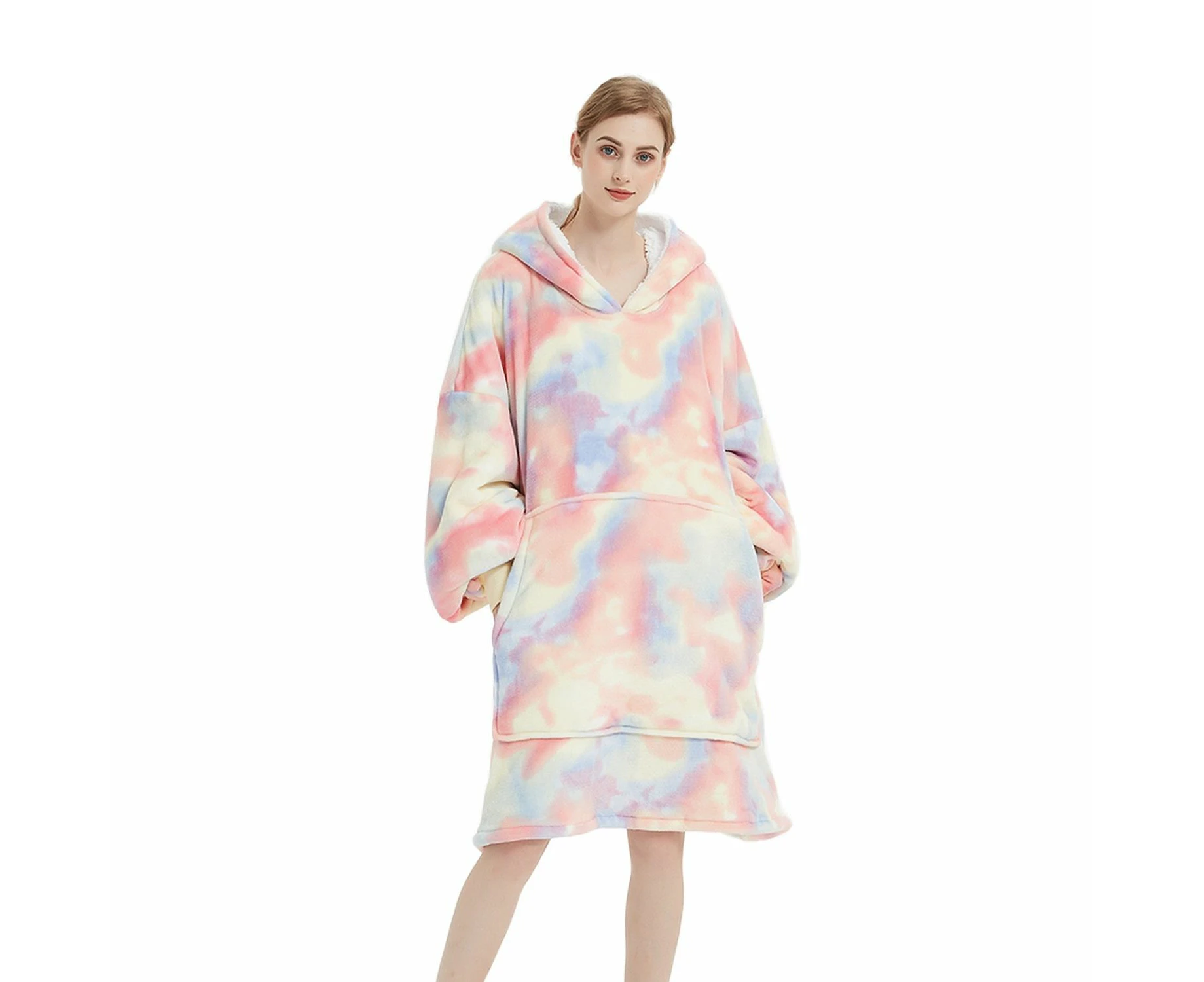 GOMINIMO Hoodie Blanket Adult Tie-Dyed Beige GO-HB-125-AYS