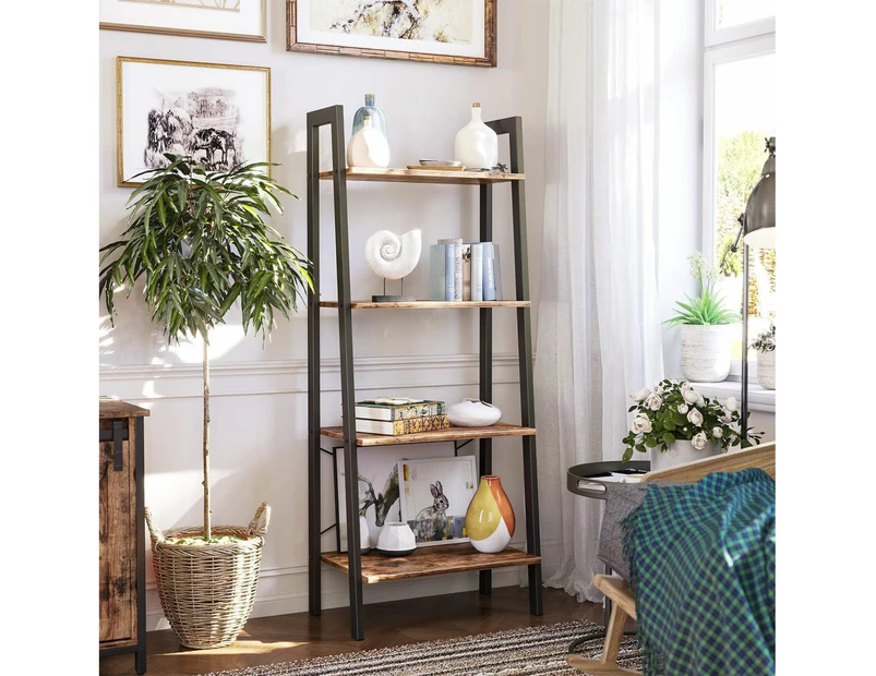 Vasagle Ladder Bookshelf , 5 Tier Industrial Ladder Bookcases, Free standing Display Plant Shelves with Metal Frame, Rustic Brown