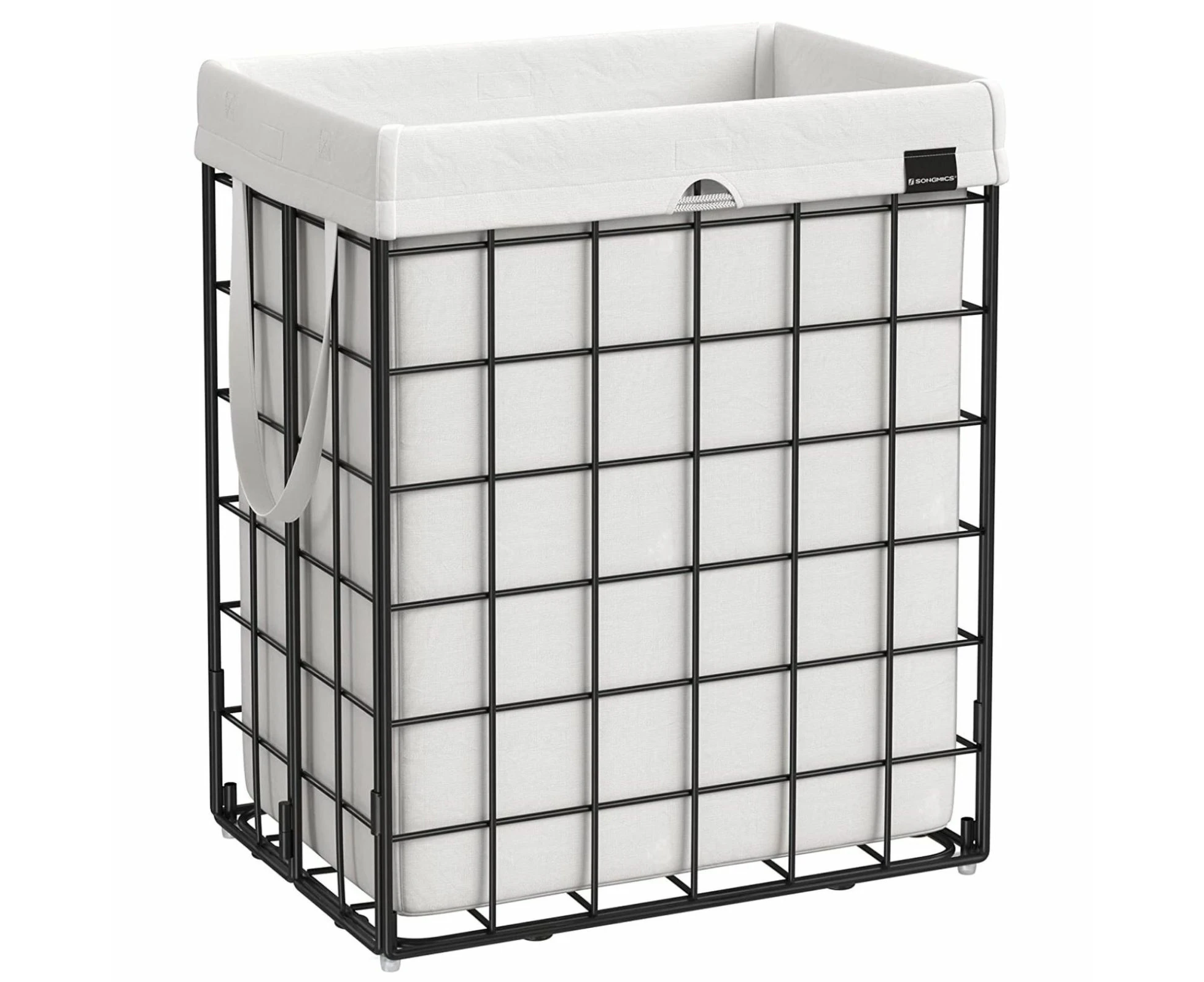 SONGMICS Laundry Hamper 90L Metal Wire Frame Black and White LCB190W01