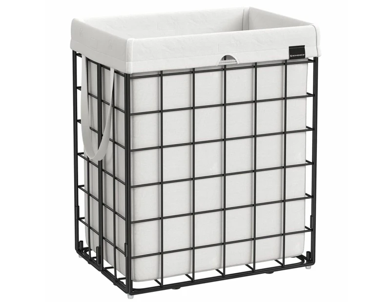 SONGMICS Laundry Hamper 90L Metal Wire Frame Black and White LCB190W01