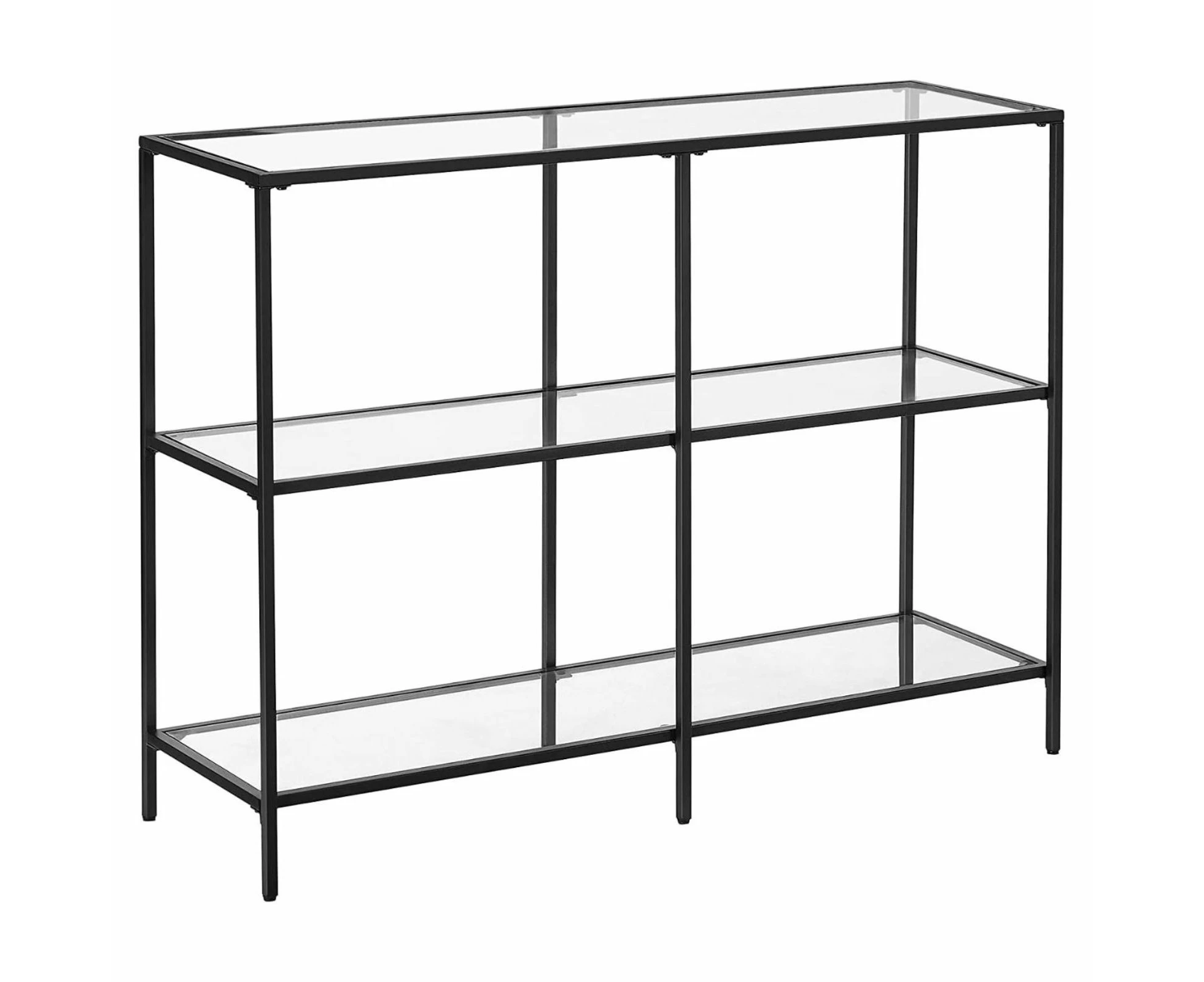 VASAGLE Storage Rack Console Sofa Table with 3 Shelves Steel Frame Tempered Glass Shelf Modern Style Black