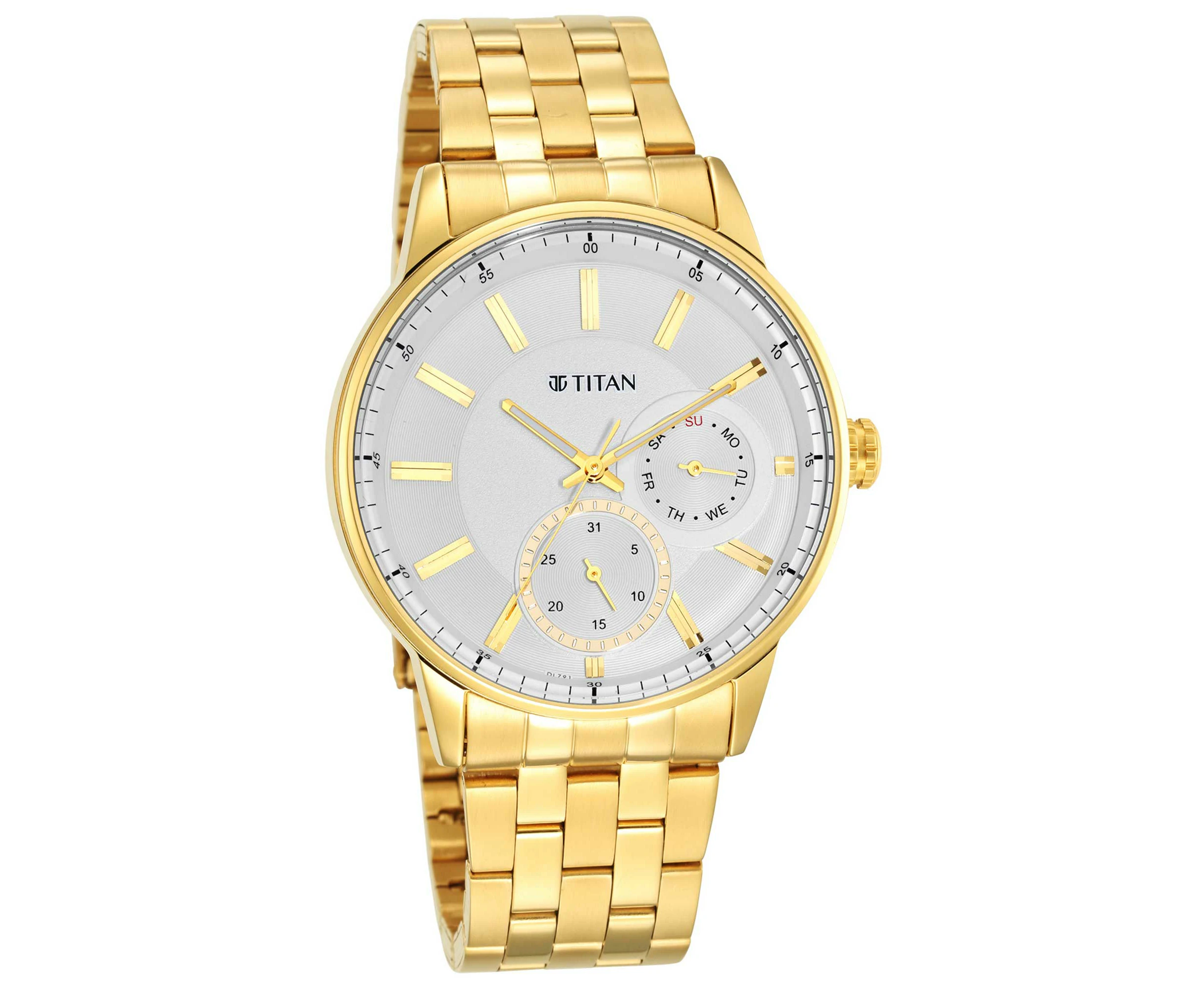 Titan Quartz Analogue White Dial Stainless Steel Strap Watch for Men