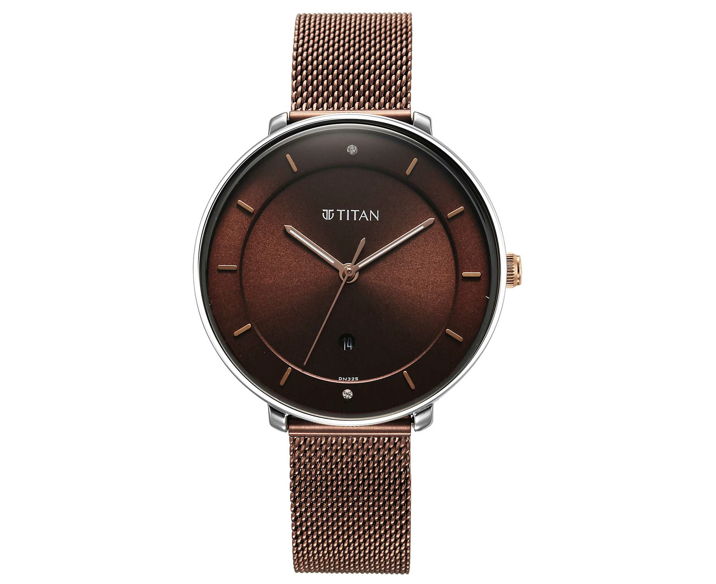 Titan Noir Brown Dial Analogue Stainless Steel Strap Watch for Women