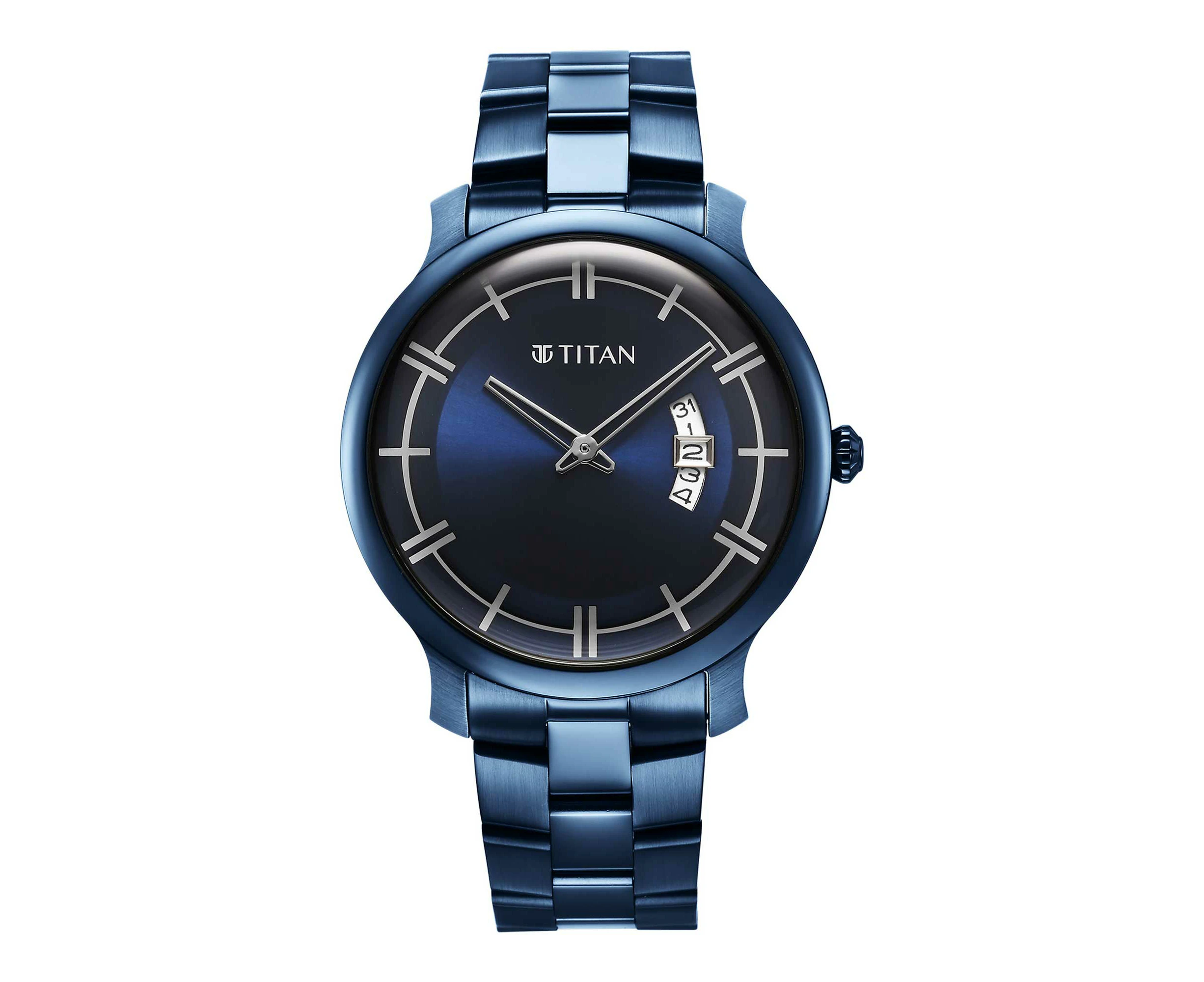 Titan Classic Distincta Blue Dial Analogue with Date Stainless Steel Strap watch for Men