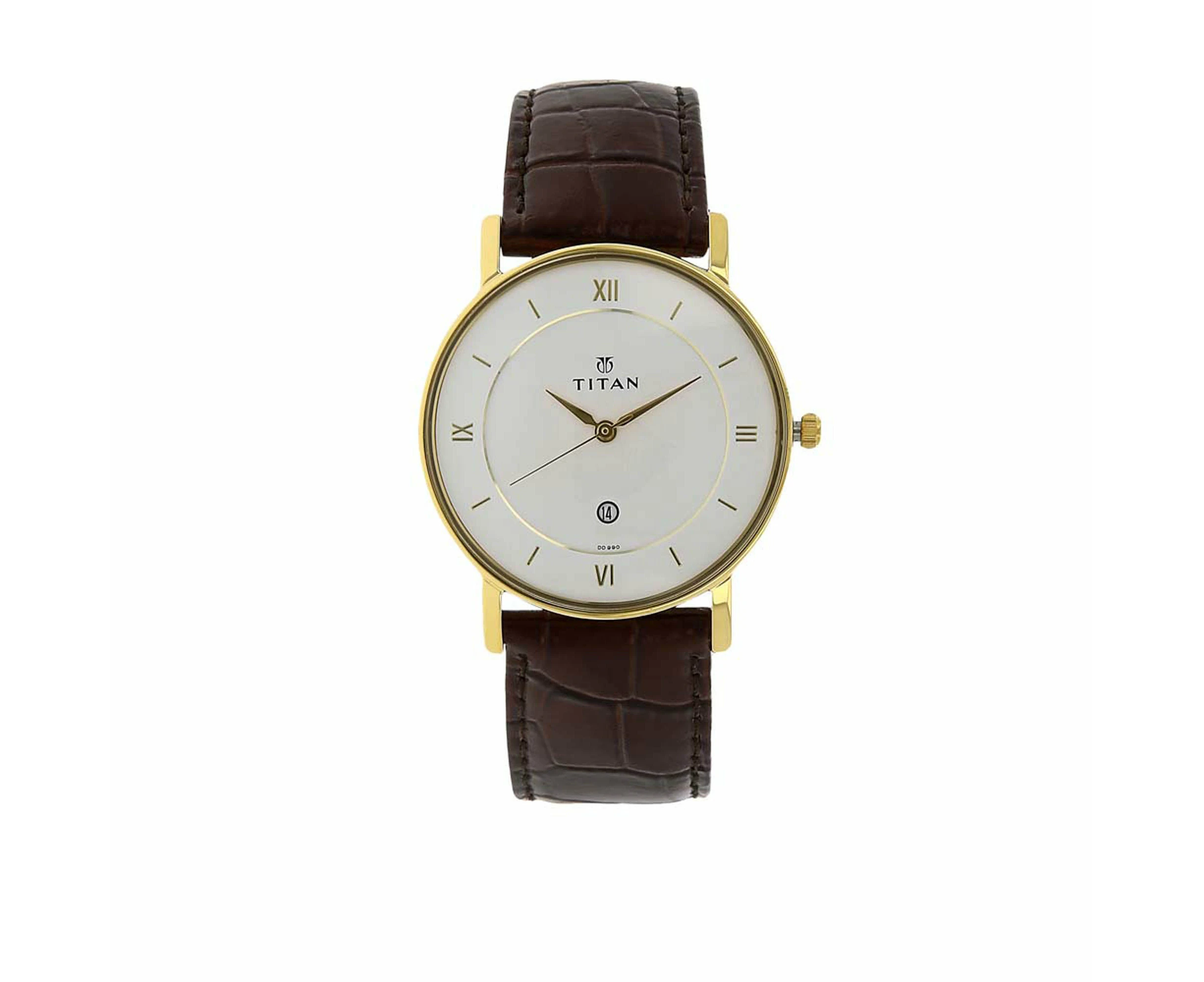 Titan Quartz Analogue with Date White Dial Leather Strap Watch for Men