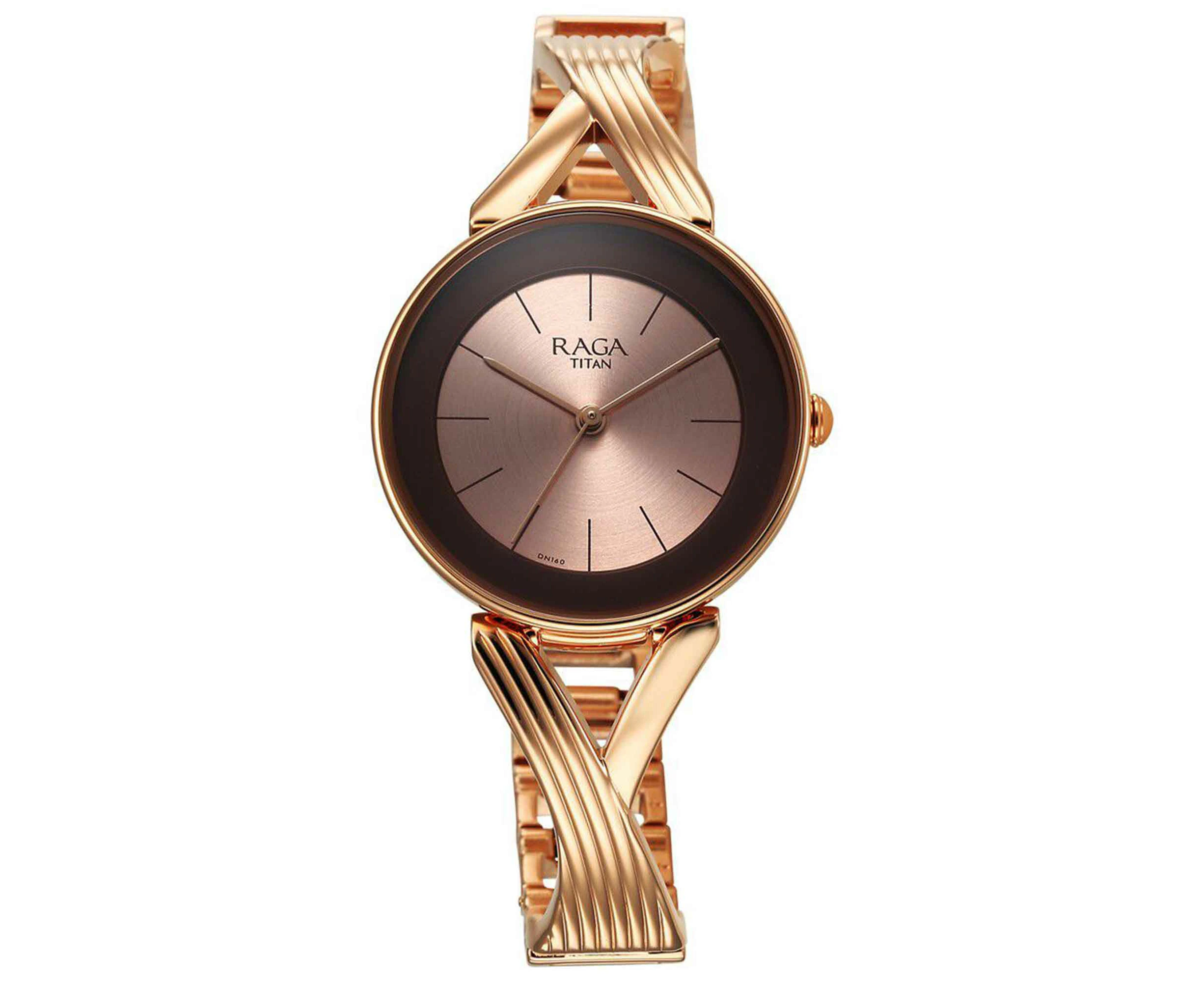 Titan Raga Chic Quartz Analogue Rose Gold Dial Metal Strap Watch for Women