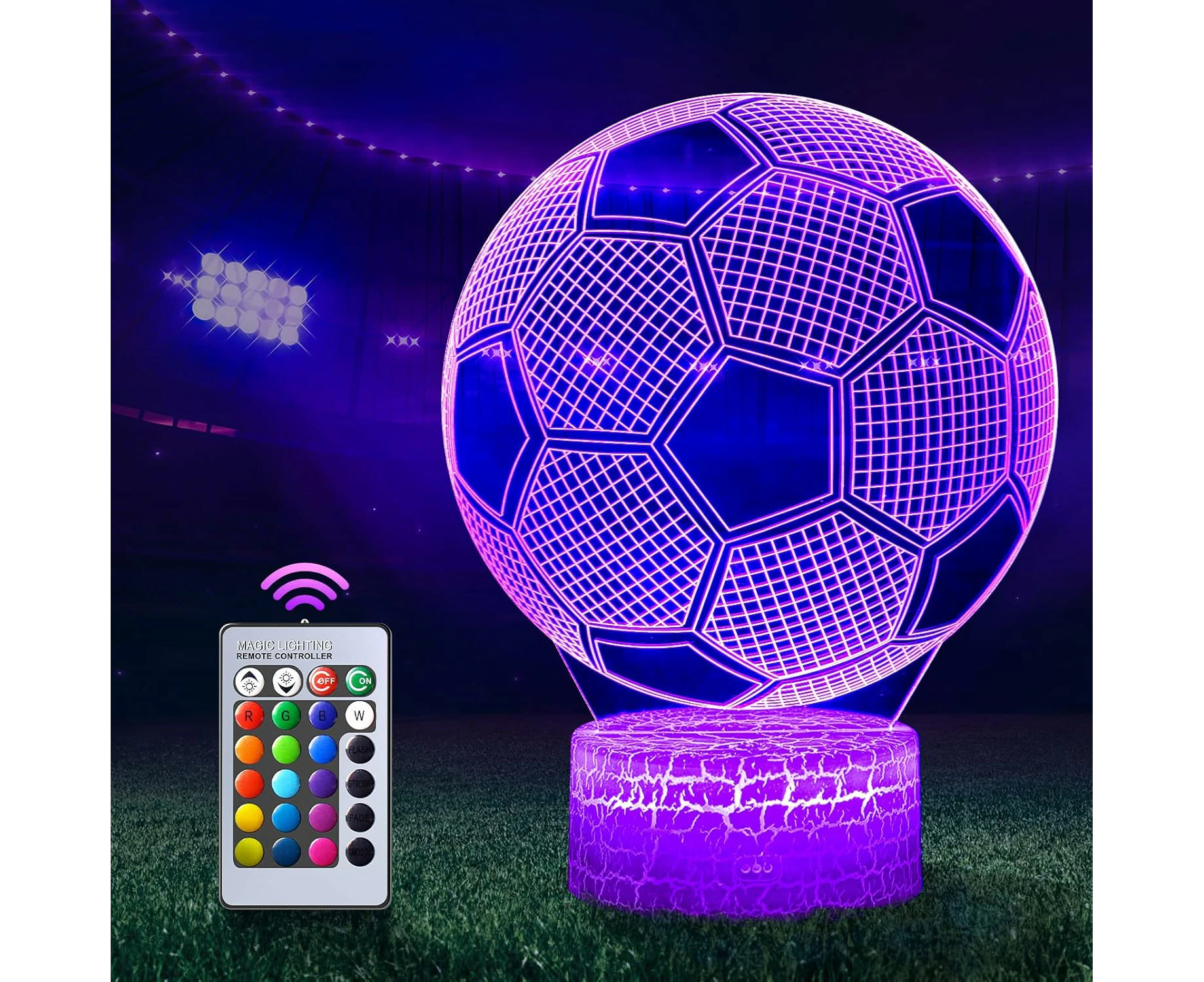 Football 3D LED Night Light, Soccer Illusion Effect, Girl Boy Birthday Gift, Creative Ambience (16 Colors)