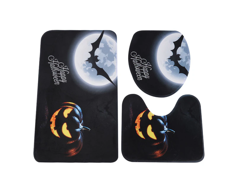 3pcs Set Household Halloween Pattern Polyester Toilet Mat Carpet Non slip Door Mat Home Decoration