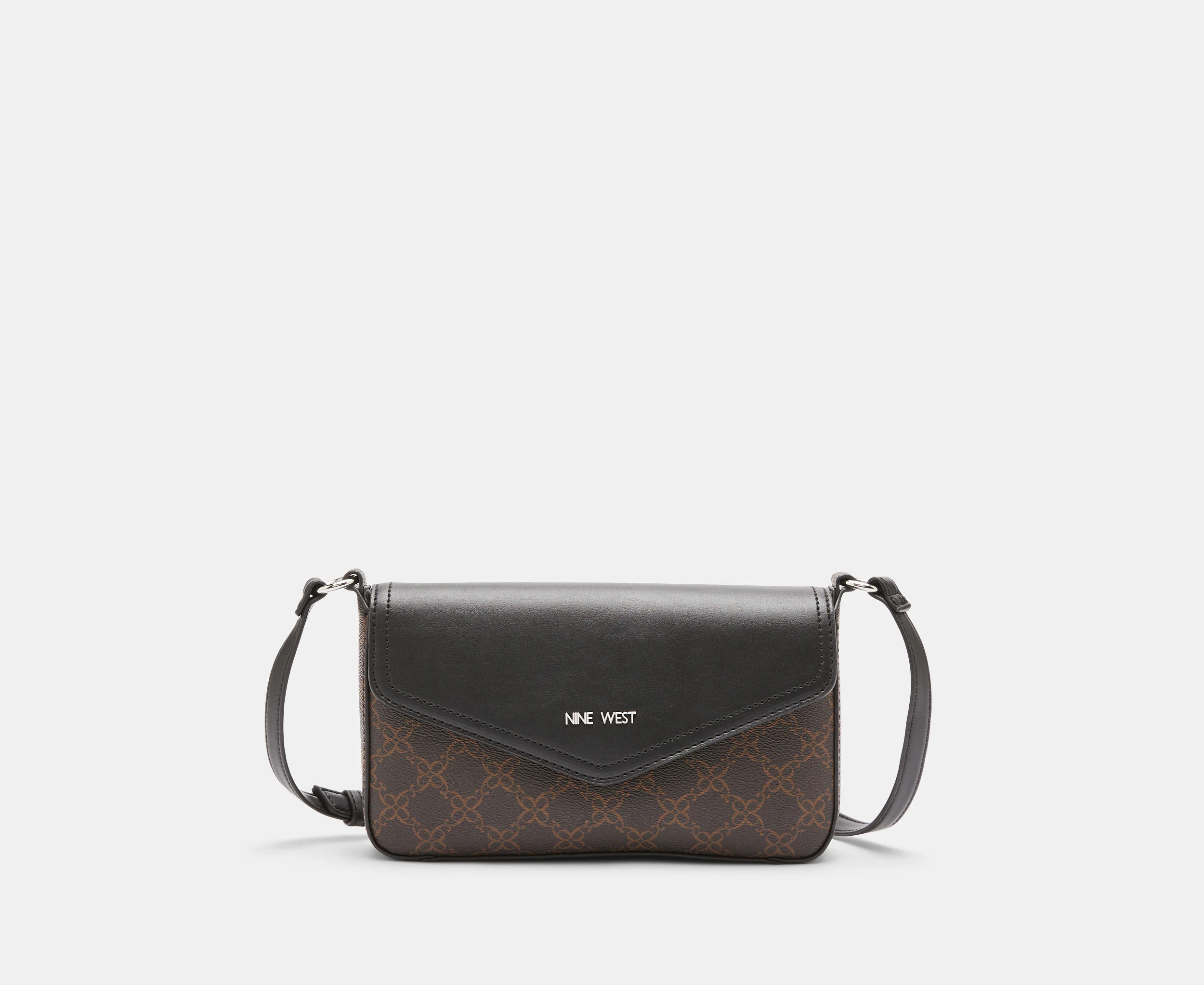 Nine West Bowie Mini Flap Crossbody Bag - Brown Logo/Black