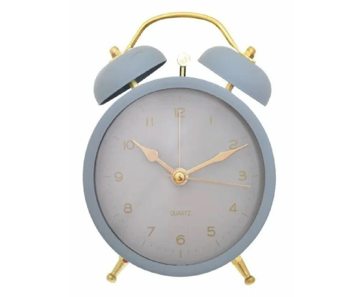 Vintage Retro Analogue Twin Bell Alarm Clock Loud Clocks Bedside Desk Blue