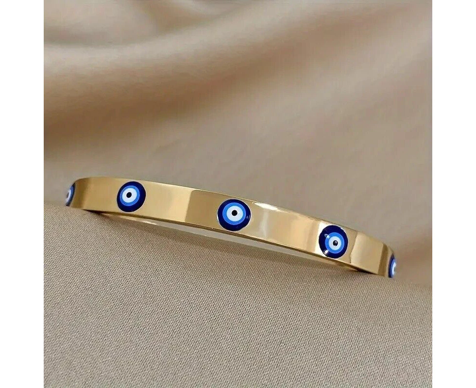 Stylish Gold Plated Evil Eye Bracelet Stainless Steel Wrist Jewellery Gift