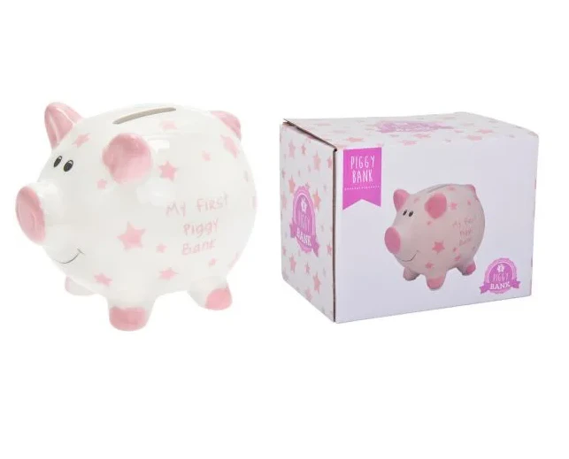 My First Piggy Bank Small Ceramic Change Pig Money Box Keepsake Kids Pink