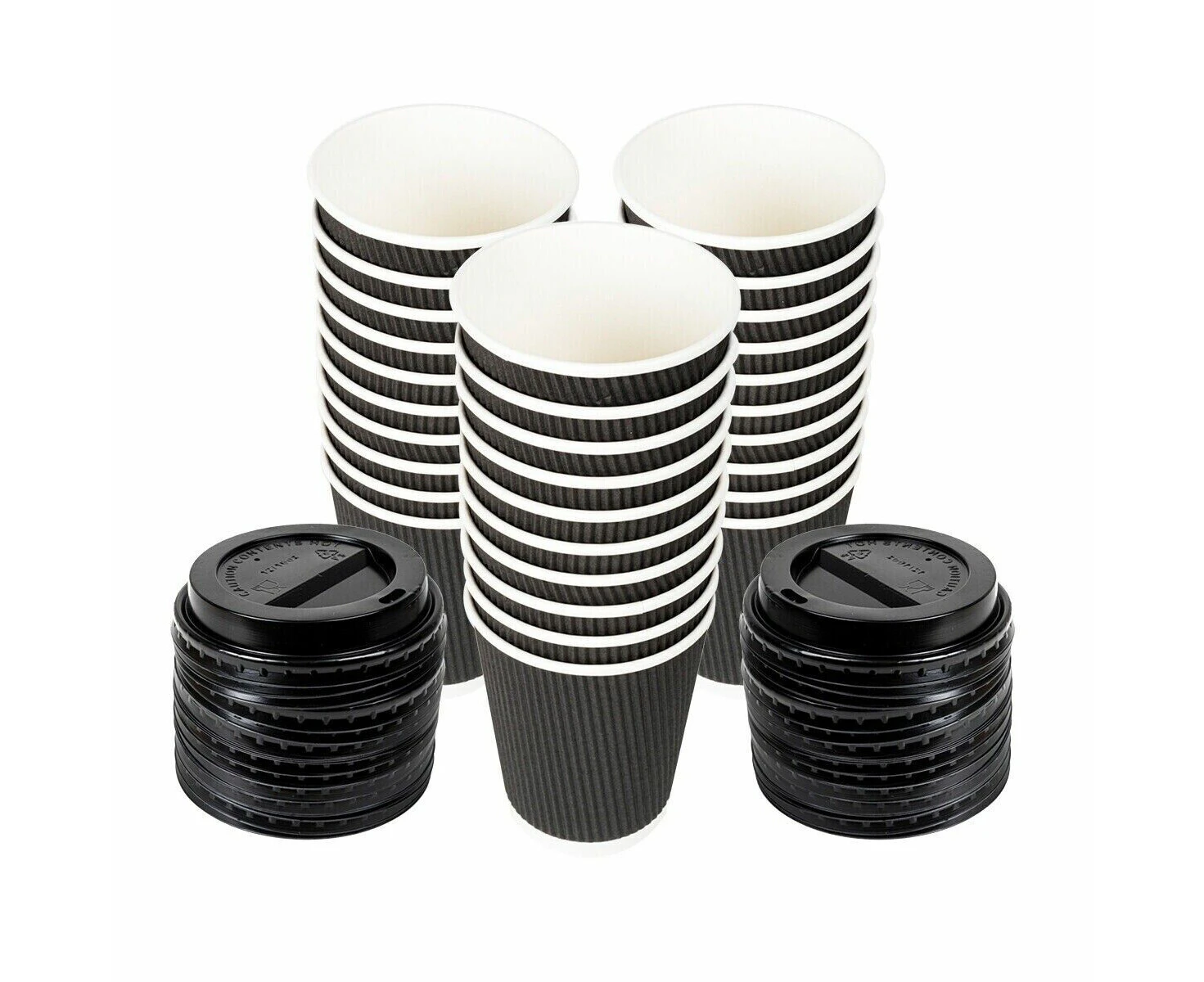 40PCE Disposable Cofee Cups Paper Cup Rippled With Lid Takeaway - 350ml