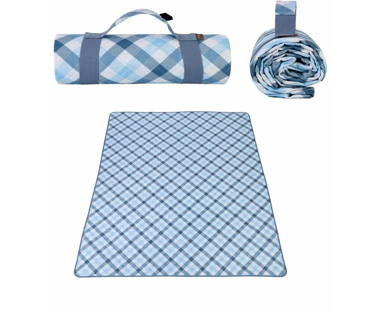 1pc Picnic Rug with Carry Handle Sachi Beach Outdoor Mat Gingham Blue 175x142cm