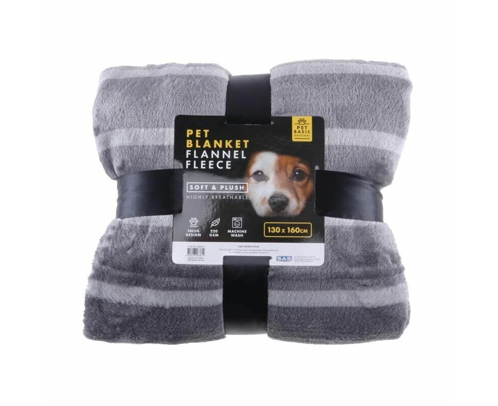 Pet Blanket Flannel Fleece Grey Soft Plush Highly Breathable Dog - 130cm x 160cm