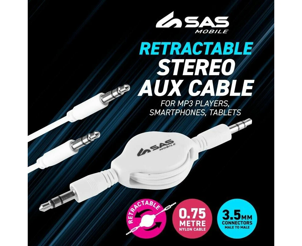 Retractable AUX Cable Stereo Audio 3.5mm Input Male Extension Auxiliary Car Cord