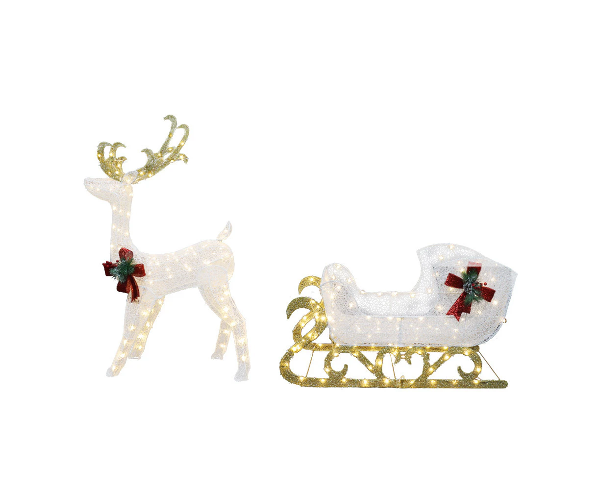 CarolCraft Christmas Lights 215 LED Fairy Light Reindeer Sledge Outdoor Home Decorations 3D