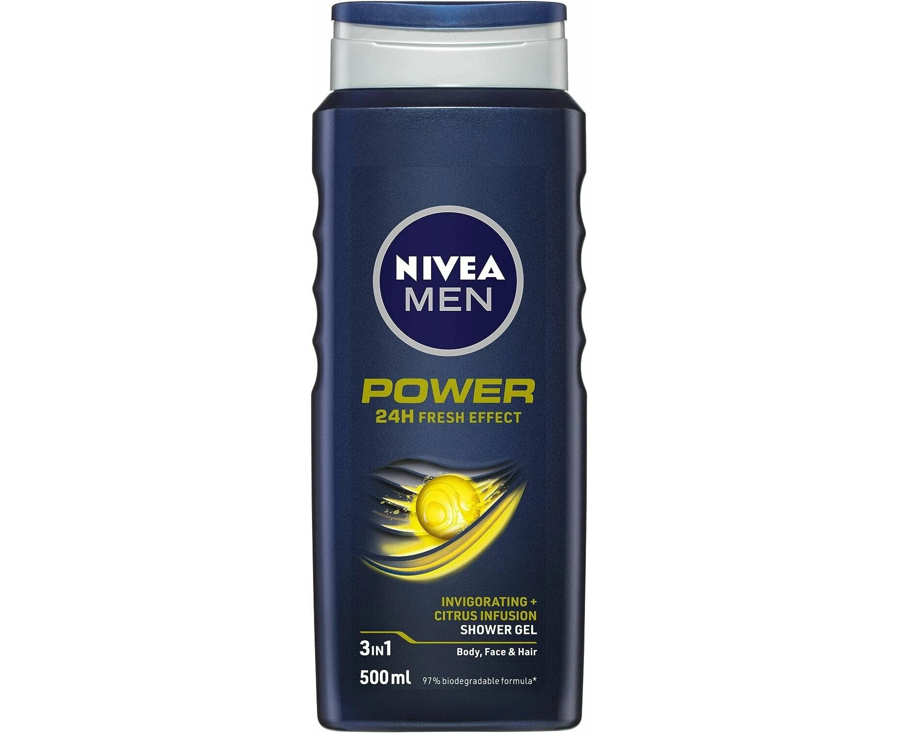 NIVEA MEN Power Fresh 3-IN-1 Shower Gel Body Wash 500ml Body Wash with Citrus