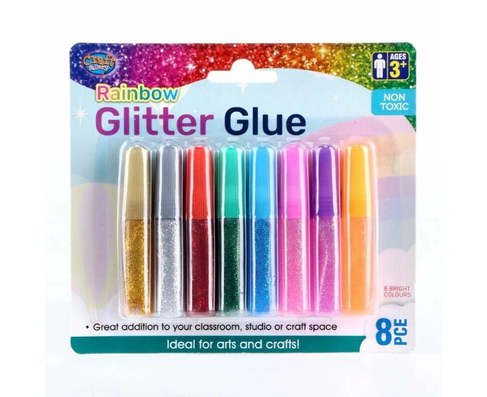 8x Rainbow Liquid Glitter Glue Stick Set Home Office School Craft Girl Non Toxic