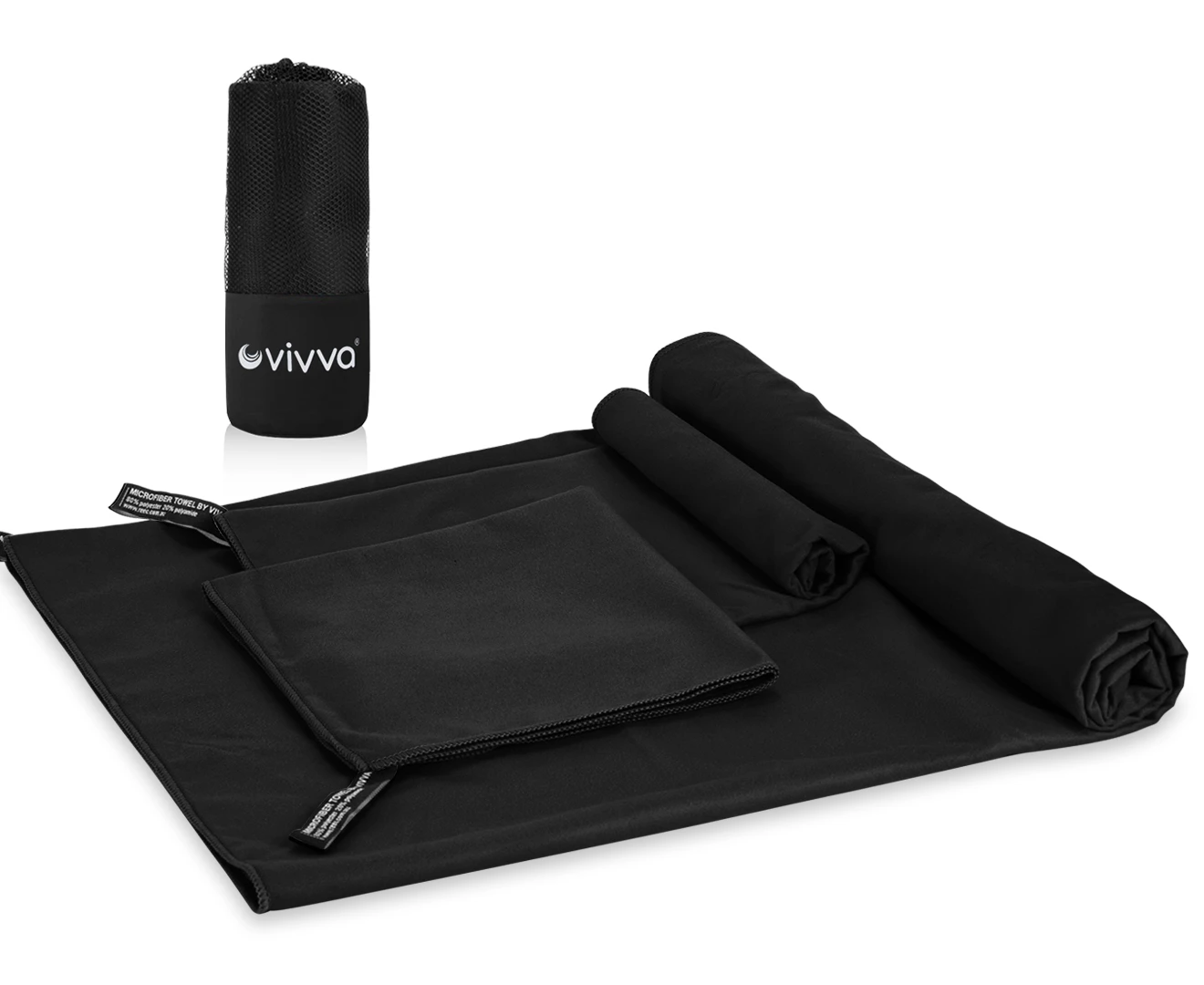 Vivva 3pcs Set Microfiber Gym Towels Sports Fitness Workout Sweat Towel Super Soft and Absorbent, Black