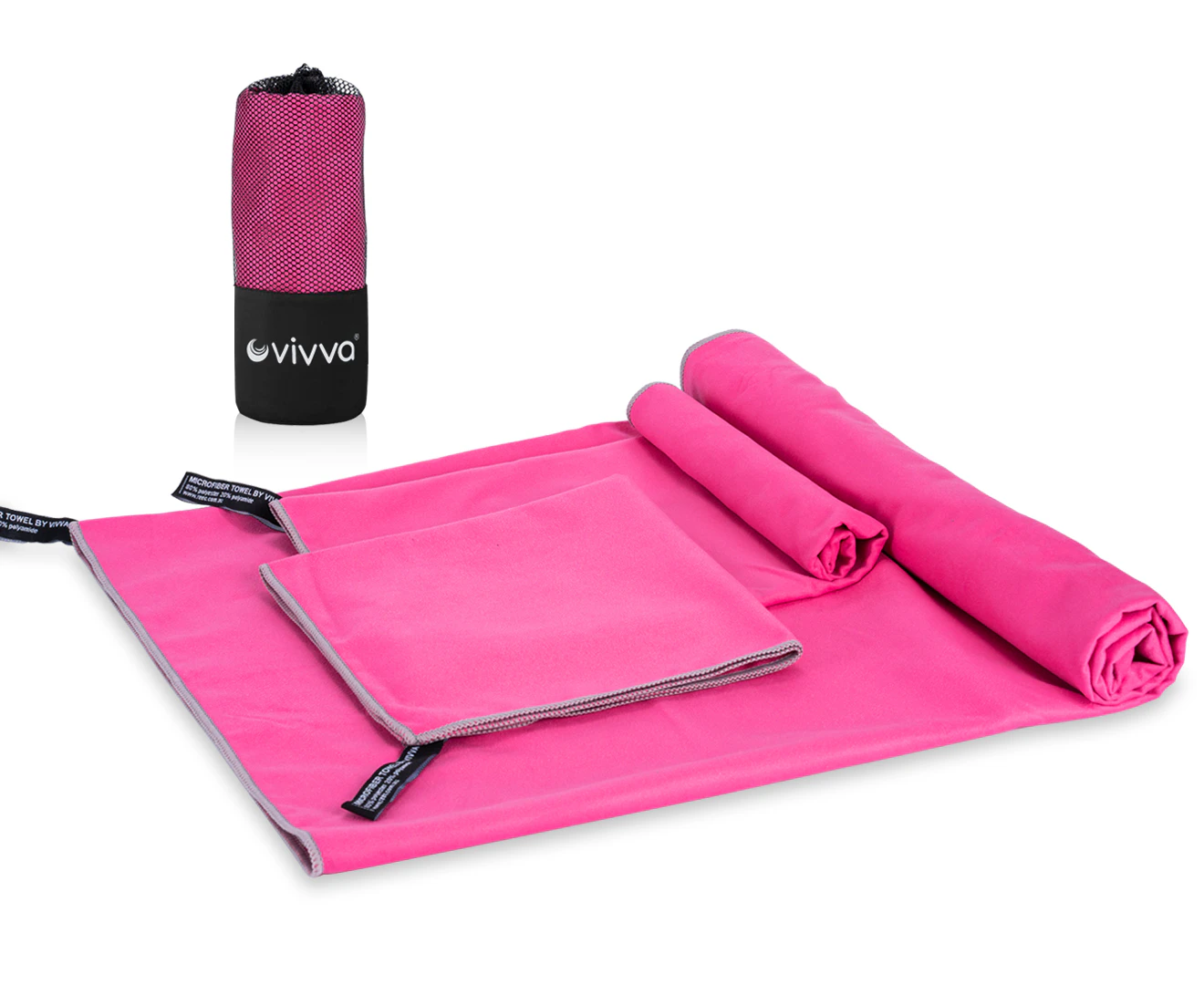 Vivva 3pcs Set Microfiber Gym Towels Sports Fitness Workout Sweat Towel Super Soft and Absorbent, Hot Pink