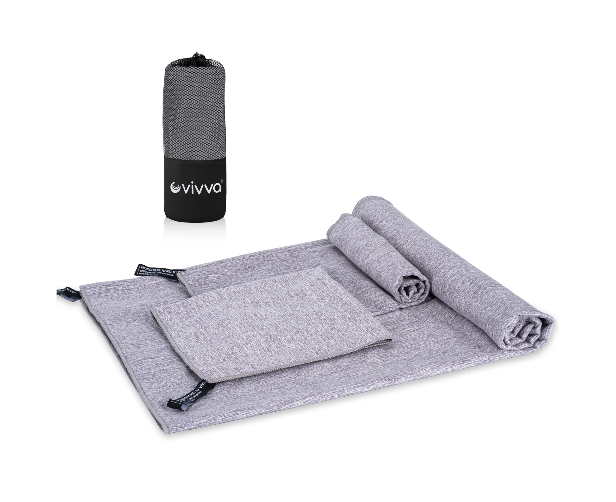 Vivva 3pcs Set Microfiber Gym Towels Sports Fitness Workout Sweat Towel Super Soft and Absorbent, Grey