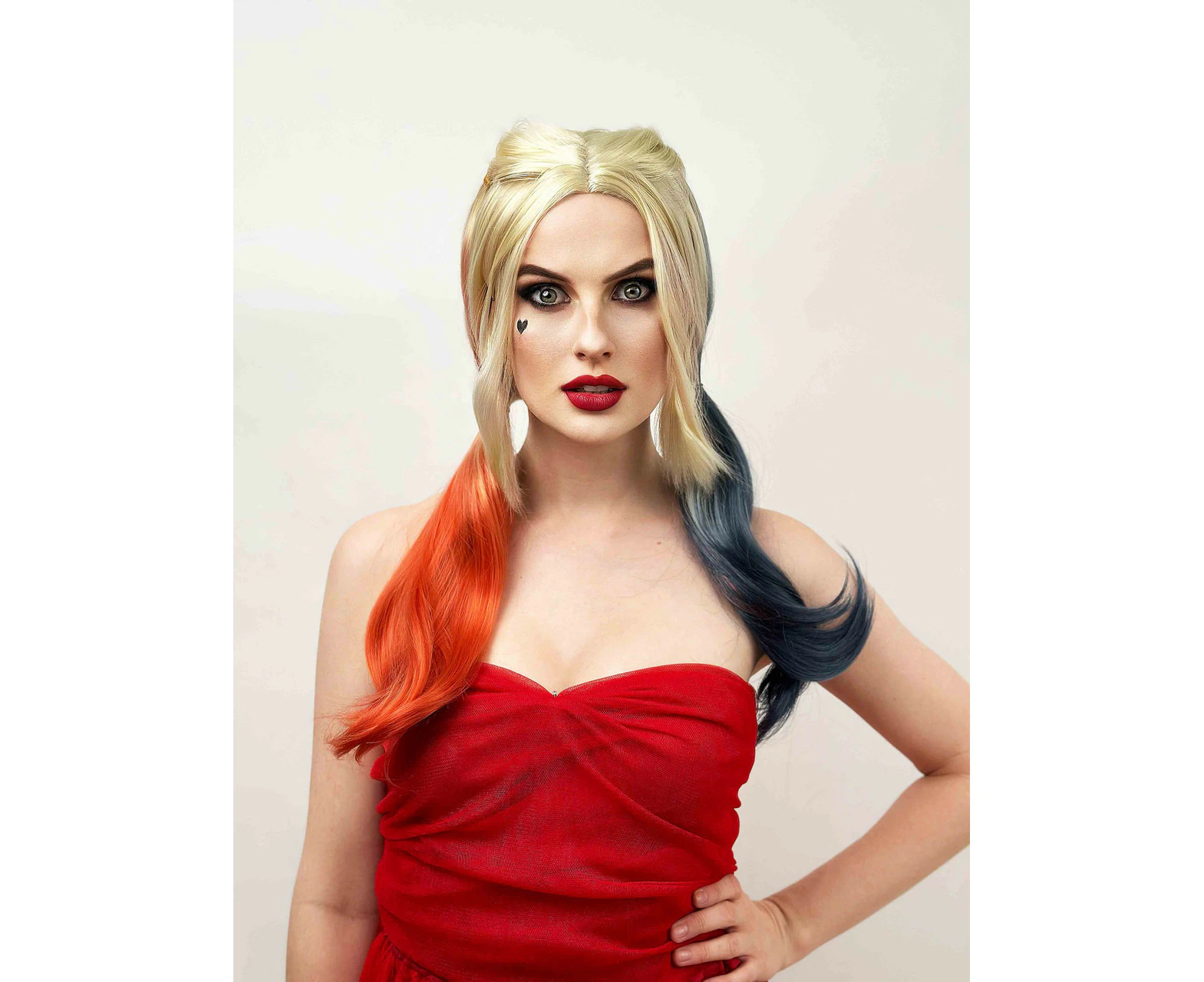 Joker Girl Blonde Pigtails with Red and Blue Tips Cosplay Wig- by Allaura