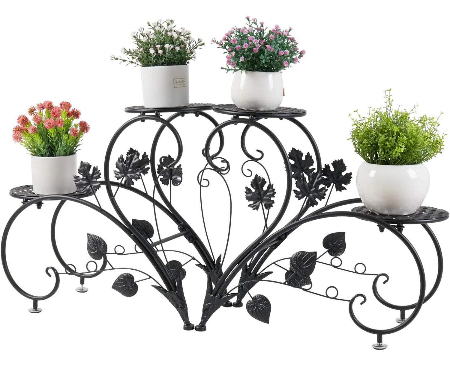 Metal Plant Pot Stand - 4 Potted Flower Holder for Window, Desk, Indoor/Outdoor Display