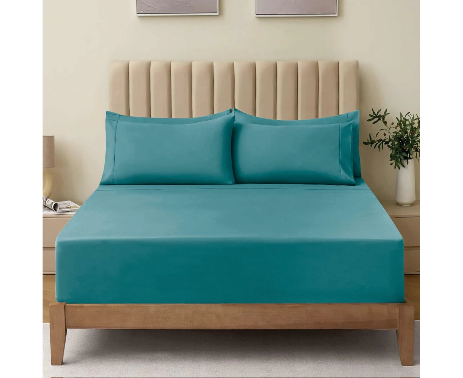 2000TC Ultra Soft Queen Fitted Sheet Set with Extra Deep Pocket & 2 Pillow Cases in Biscay Blue