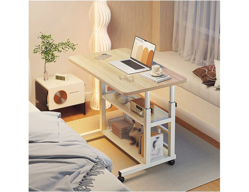 Adjustable Height Standing Desk for Small Spaces with Wheels and Storage - Oak