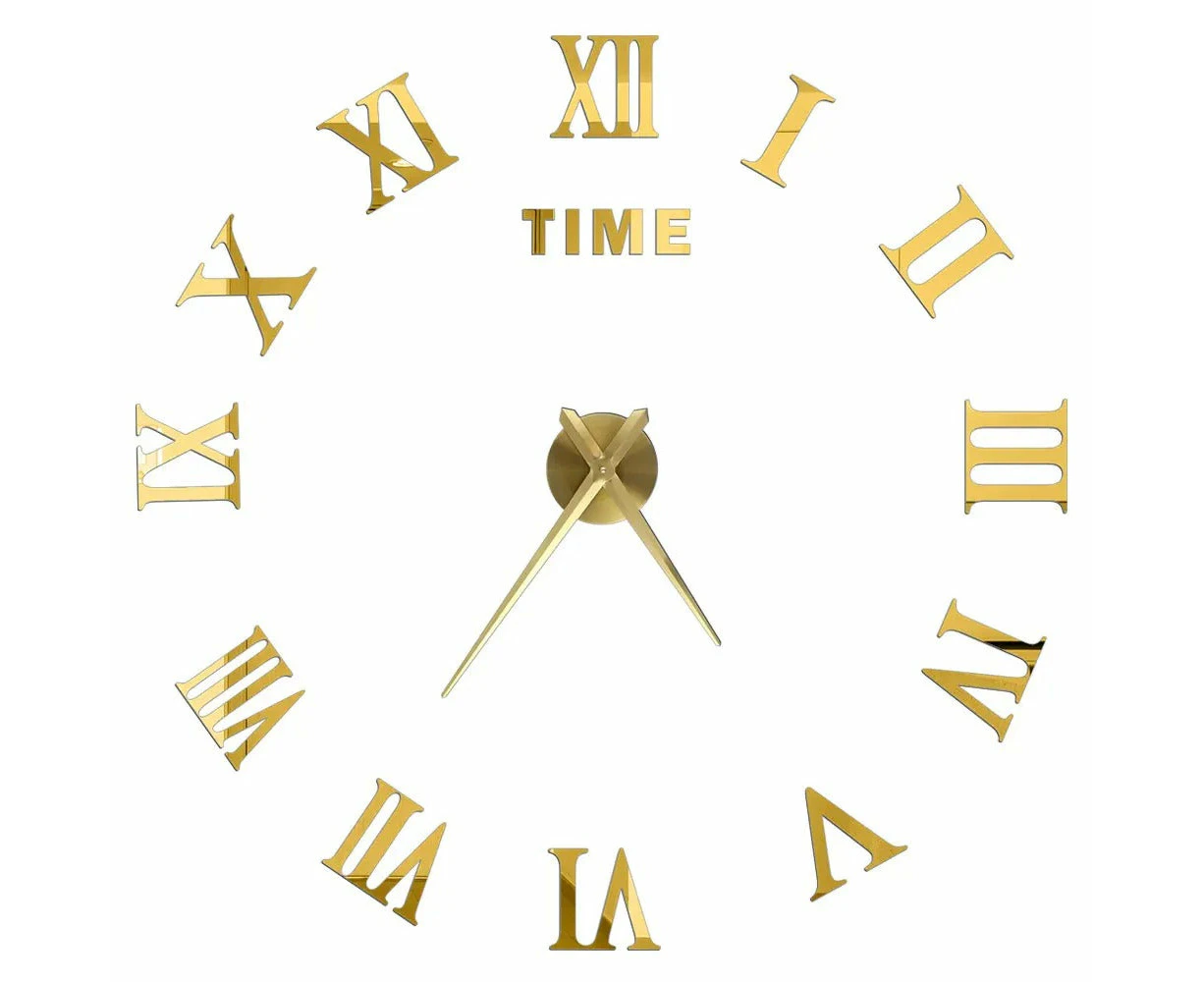 Anyhouz Wall Clock Gold Design 3 27 Inch 3D Diy Mirror Wall Clock Acrylic Sticker Fashion Quartz Clocks Watch Home Decoration