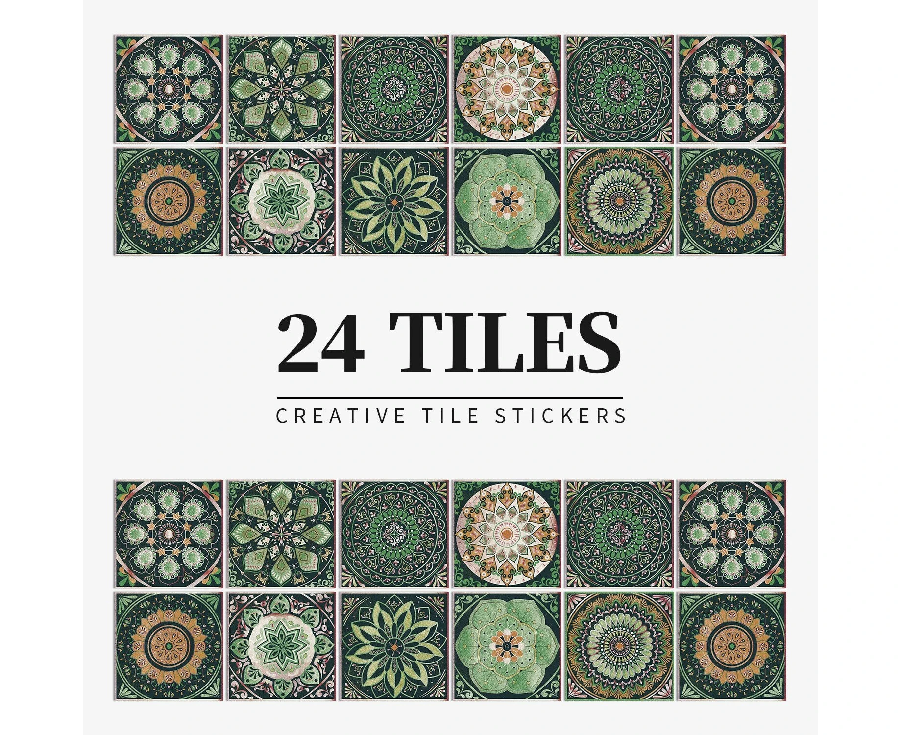 Anyhouz Wallpaper Green 15cmx15cm 24 Pcs Modern Retro Style PVC Tile Stickers Waterproof Self Adhesive Wall Home Decor