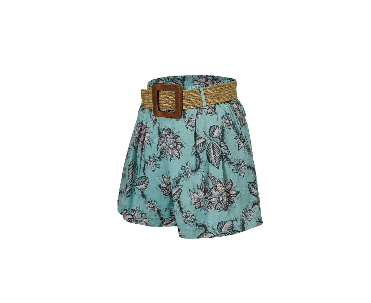 OJAY Women's Print Belted Shorts - Green