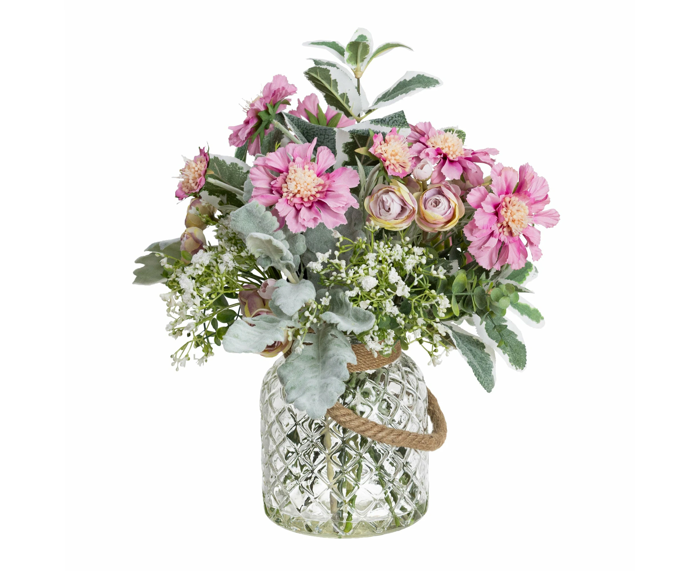 Glamorous Fusion Eutomosa & Gypso Mixed Artificial Fake Plant Decorative Arrangement 35cm In Maison Jar