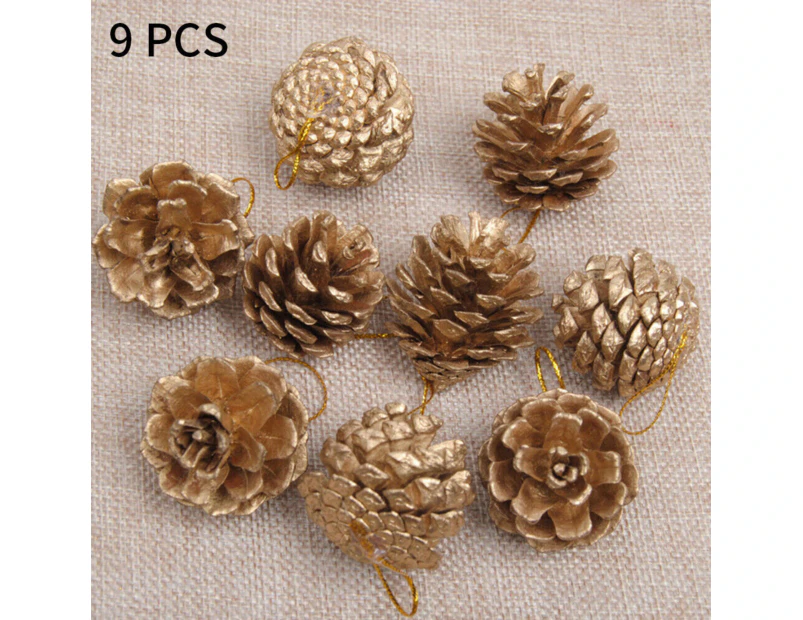 9pcs Gold Pine Cones Baubles - Gold