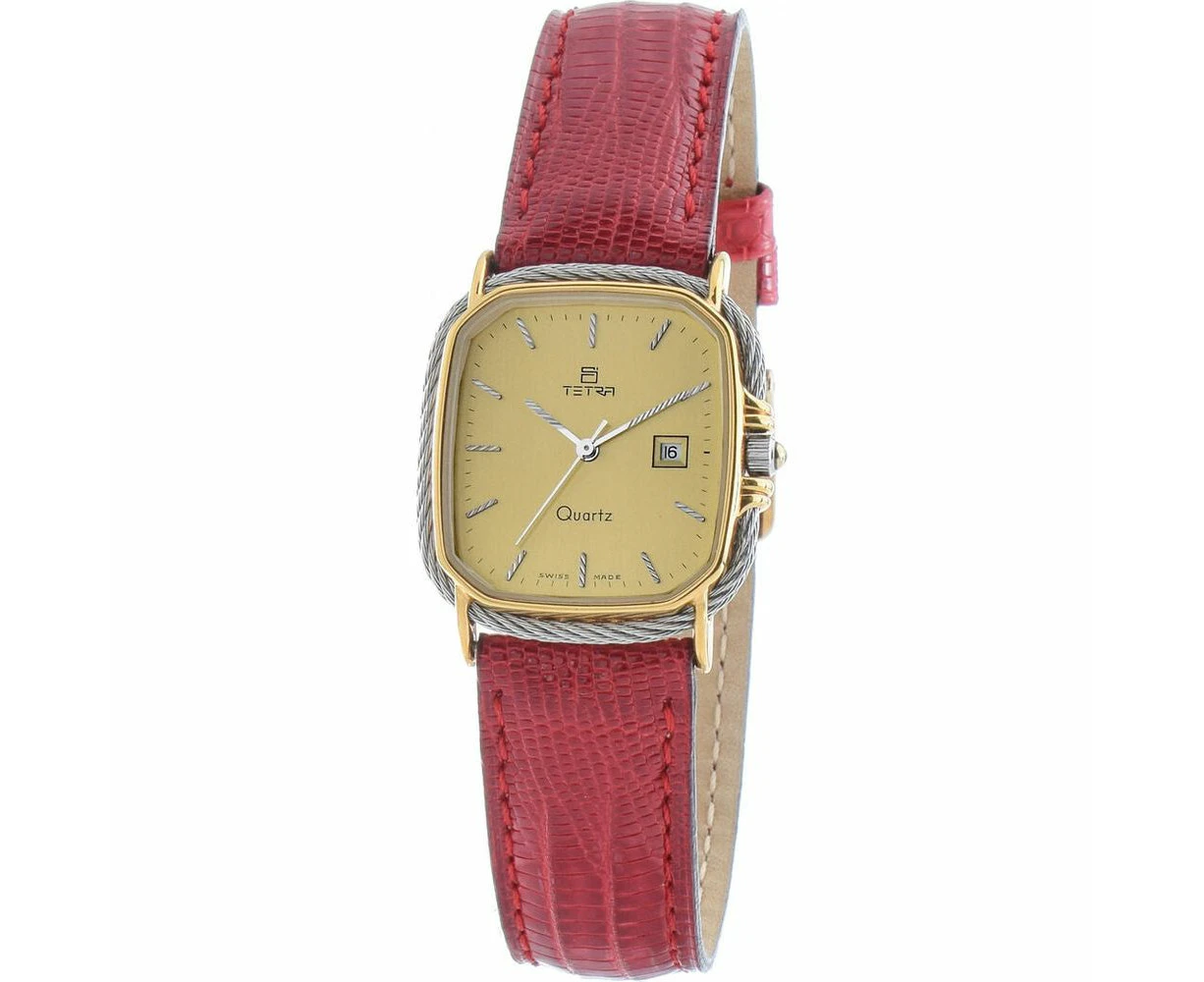 Elegance Defined: Nomos Ladies' Tetra 125 Cc L Quartz Watch Red Leather & Golden Stainless Steel